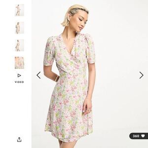 & Other Stories tie detail wrap mini dress in pink floral Size 2